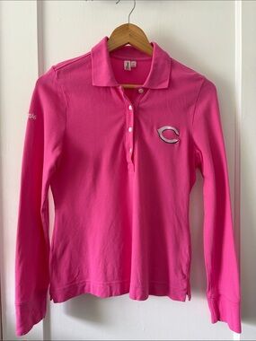 Cincinnati Reds Women’s Long-Sleeve Hot Pink Polo with Embroidered Logo